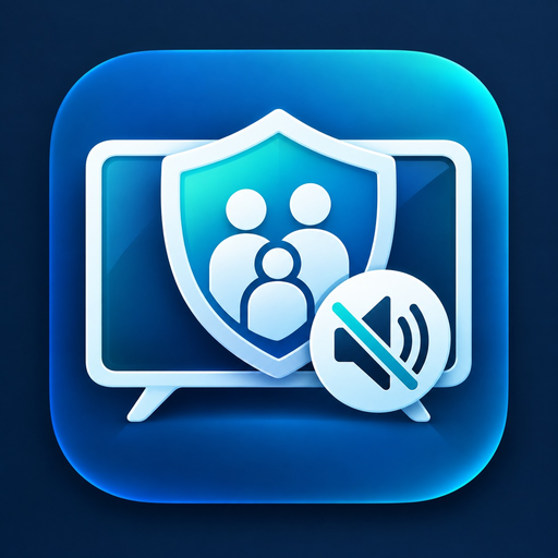The FamilyFilterTV app icon: a shield over a television, with a muted-speaker badge.